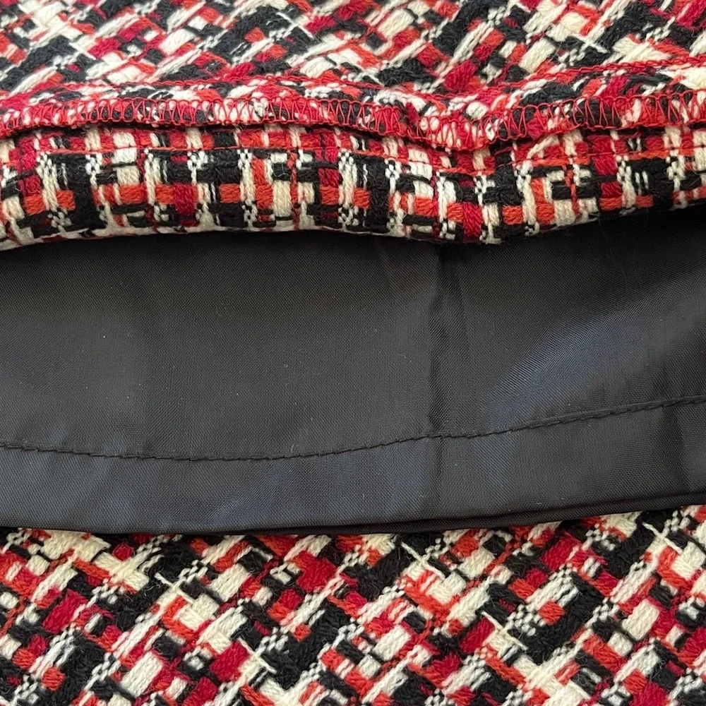 Vtg Womens Tweed Plaid Mini Skirt 4 Red Black Retro‎ Preppy Dark Academia Office